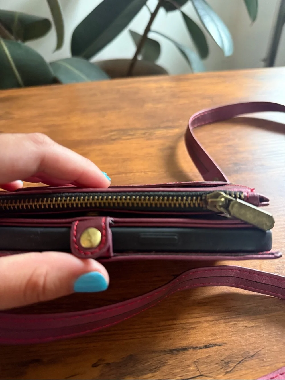Shagwear Burgundy Crossbody Phone Wallet Case with Card Slots & strap